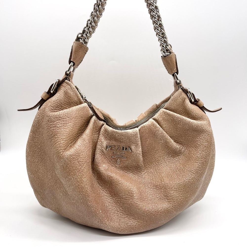 Prada Limited Chain Cervo Lux Leather Cammeo Beige Pink Shoulder Handbag